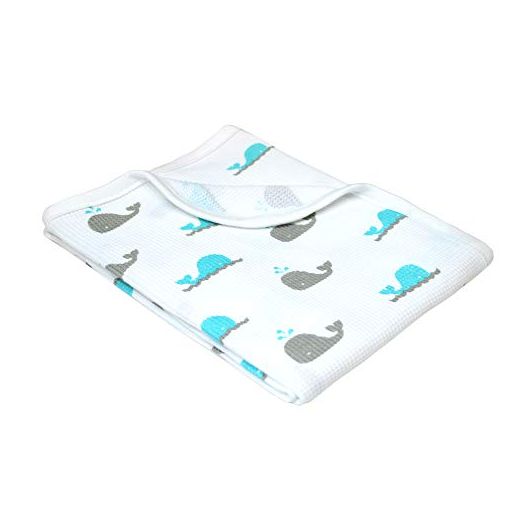 American Baby Company 30 X 40 - Soft 100% Natural Cotton Thermal/Waffle Swaddle Blanket, Aqua Whale, Soft Breathable, for Boys & Girls, Single Pack