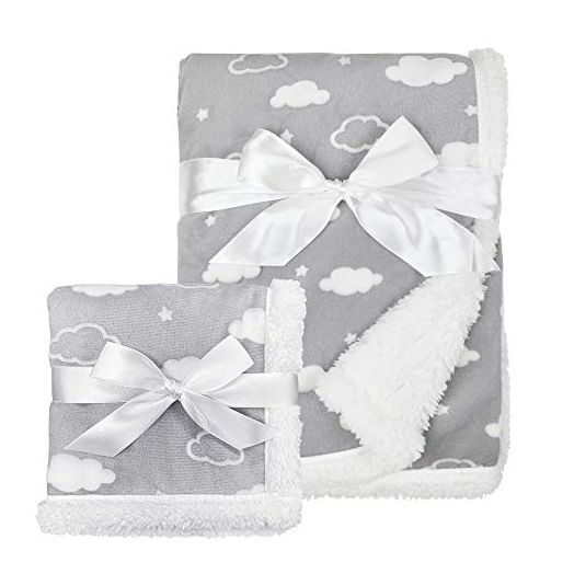 American Baby Company Heavenly Soft Chenille Sherpa Blanket Set, 3D Gray Cloud, for Boys & Girls