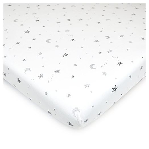 American Baby Company Printed 100% Natural Cotton Jersey Knit 18" x 36" Cradle/Bassinet Sheet - Fitted, Grey Stars & Moon, Soft Breathable, for Boys and Girls (Pack of 1)