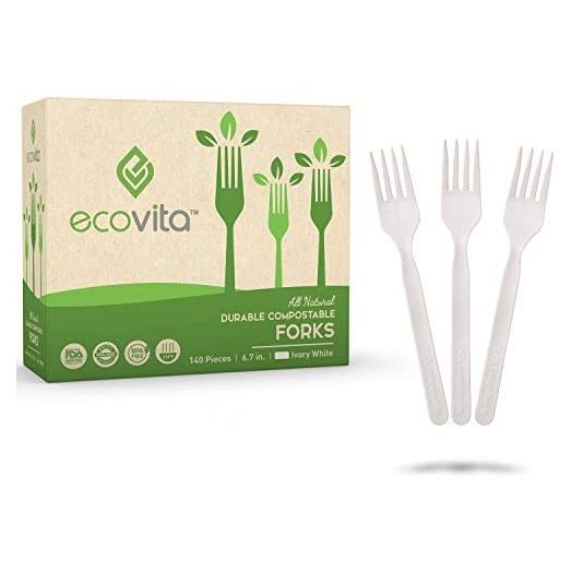 Ecovita 100% Compostable Forks, 140 Large Disposable Utensils (7 in.)