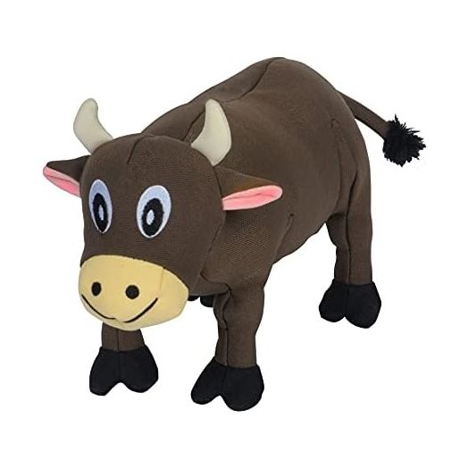 SmartPetLove Snuggle Puppy Tender-Tuffs Big Shots - Tough Plush Dog Toys for Large Breeds - Extra Large Plump Brown Cow with Squeaker