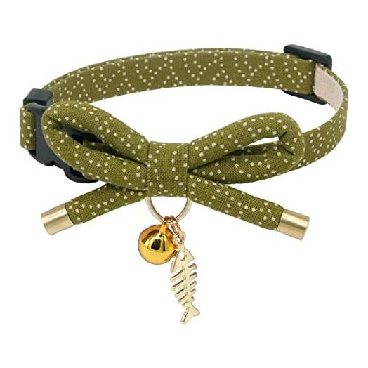 PetSoKoo Cute Bowtie Cat Collar with Bell. Japanese Stylish Bowknot & Fish Charm. Safety Breakaway, Soft, Lightweight, for Girl Boy Male Female Cats Kitten