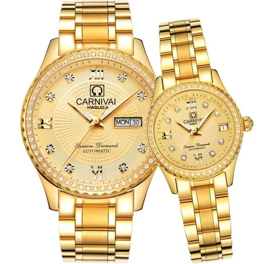Couple Automatic Watches Men and Women Luxury Stainless Steel Dress Watches for Her and His Set of 2
