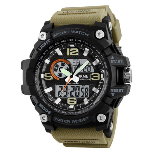 MASTOP Big Dial Dual Display Men’s Digital Analog Sport Wristwatch Stopwatch Calendar Alarm Waterproof Military Army Watch (Khaki)
