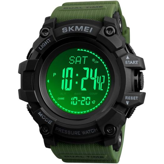 Mens Outdoor Sports Army Watches Pedometer Calories Digital Watch Altimeter Barometer Compass Thermometer Weather Men Watch (Army Green)
