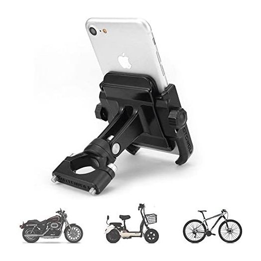 Motorcycle Phone Mount, Bike Phone Holder - Adjustable Aluminum Anti Shake Handlebar Phone Mount Clamp, Phone Clip for iPhone 13 / 12 / 11 Pro Max / X / XS, Galaxy S10 and Android Phone, Black
