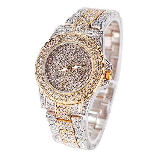 Smalody Round Luxury Women Watch Crystal Rhinestone Diamond Watches Stainless Steel Wristwatch Iced Out Watch with Japan Quartz Movement for Women | Simulated Lab Diamonds