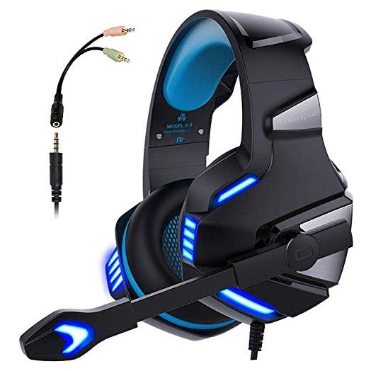 Micolindun Gaming Headset for Xbox One, PS4, PC, Over Ear Gaming Headphones with Noise Cancelling Mic LED Light, Stereo Bass Surround, Soft Memory Earmuffs for PS5, Smart Phone, Laptops, Tablet