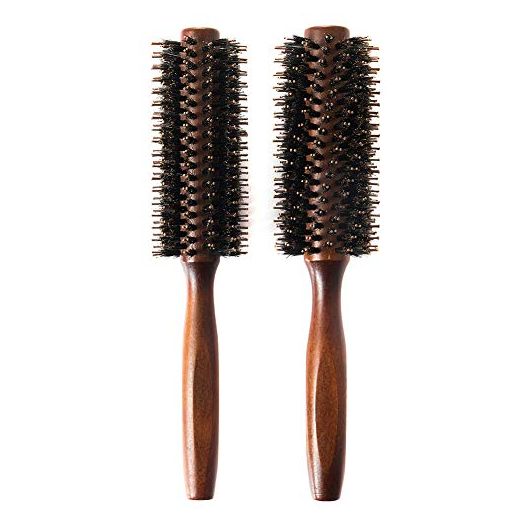 Boar Bristle Round Hair Brush Set with Nylon Pin Detangling Hair Brush with Wooden Handle for Straightening Curling Volumizing and Detangling (2 in 1)