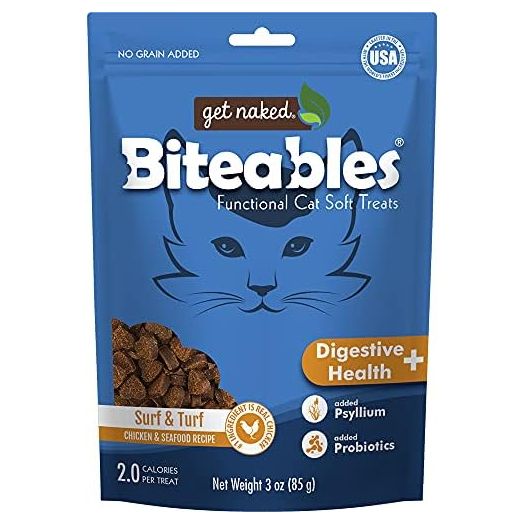 Get Naked Biteables Natural Soft Treats for Cats, Digestive Health Plus, Surf & Turf Recipe, 3 oz, 1 Pouch