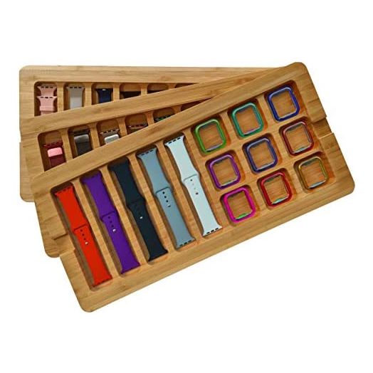 Stackable Bamboo Storage Tray for Apple Watch Bands (Stores 5+ Bands, Stores 9+ Covers, Wood, Includes Cover)