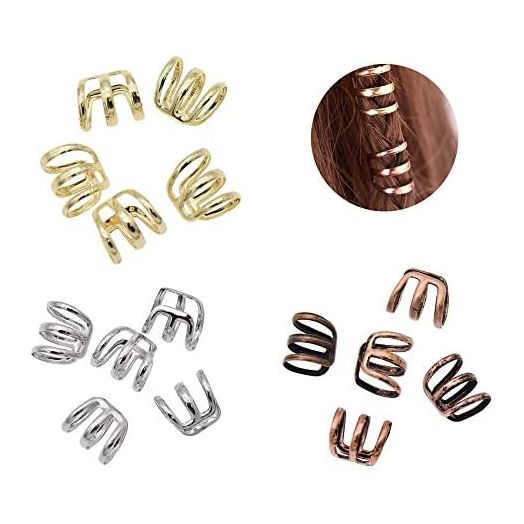 Ximimark 1 Set(15 Pcs) Dreadlock Beads Dread Hair Braid Cuff Clip Adjustable Hair Rings Set, Gold Silver Bronze