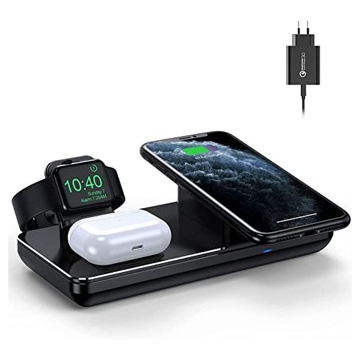 Wireless Charger for iPhone & AirPods, 3 in 1 Wireless Charging Station for iphone11/XR/XS Max/Xs/X/8, Charging Station for Apple Watch 6/5/4/3/2