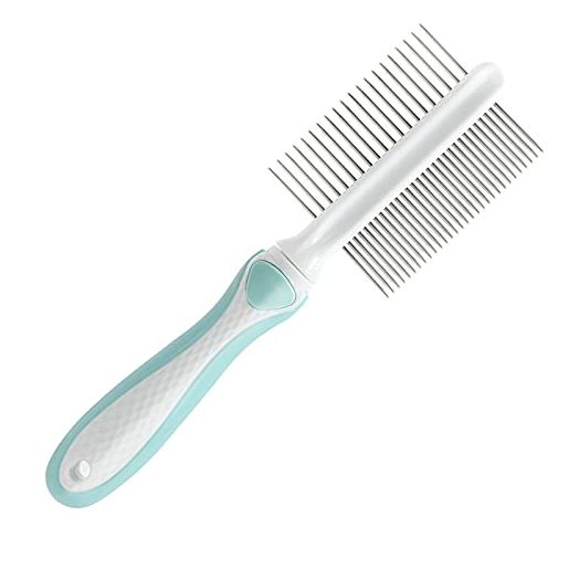 Dog Gromming Comb for Removing Tangles and Knots Double Sided Pet Steel Comb for Long and Short hair Dog comb Cat Comb with Stainless Steel Round Teeth Pet metal Comb
