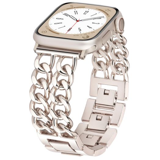Aniaboho Metal Band Bracelet Compatible with Apple Watch Series 9 8 SE 7 6 5 4 3 2 1 Ultra 2 1, iWatch Bands for Women Men, Chain Design Adjustable Bands for Apple Watch 42mm 44mm 45mm 49mm(Starlight)