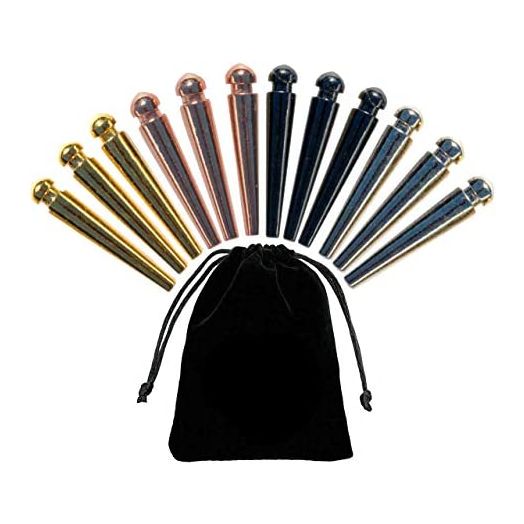 WE Games Easy-Grip Metal Cribbage Board Pegs and Velvet Pouch, Set of 12 Pins (3 Brass, 3 Chrome, 3 Black, 3 Copper)