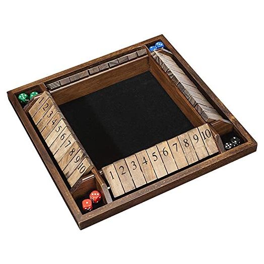 WE Games 4 Player Shut The Box Dice Board Game, Walnut Stained Wood, Travel Size