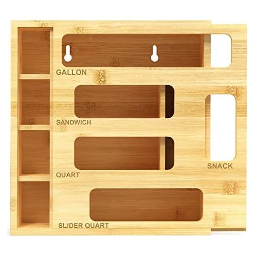 DUJEN Bamboo Ziplock Bag Storage Organizer, Food Storage Bags Container Organizer with Slider