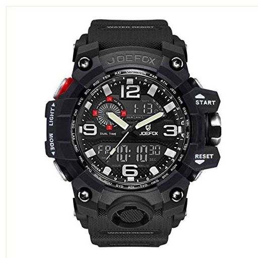 Digital Men Wrist Watch, Military Tactical Waterproof Analog Quartz Watches for Men, Large Face Dual Display LED Watch, Sports Watches for Surf and Skate (Black)