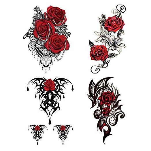 Yesallwas 4 Sheets Large Temporary Tattoo Sticker, Flowers, Jewelry 5.9x8.26inche