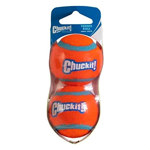 Chuckit Dog Tennis Ball Dog Toy, Small (2 Inch Diameter) for dogs 0-20 lbs, Shrink Wrap Pack of 2