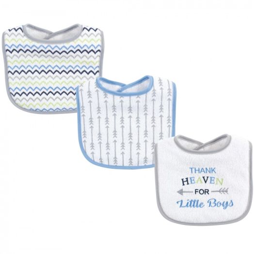 Luvable Friends Baby Boy Cotton Drooler Bibs with Fiber Filling 3pk, Boy Thank Heaven, One Size