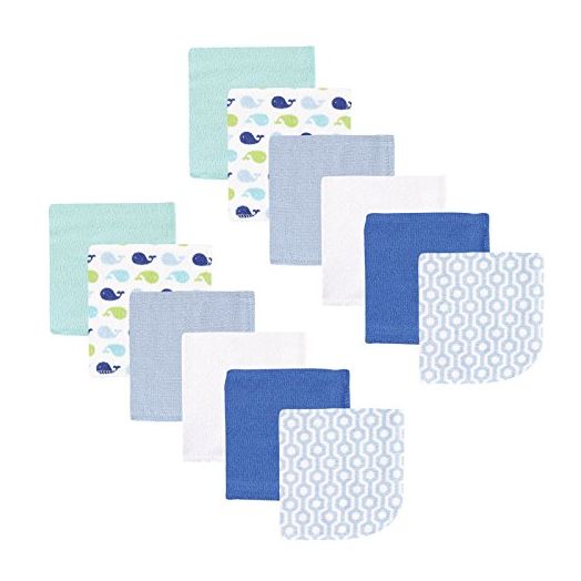 Luvable Friends Unisex Baby Cotton Rich Washcloths, Boy Whale, One Size