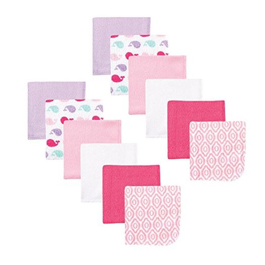 Luvable Friends Unisex Baby Cotton Rich Washcloths, Girl Whale, One Size