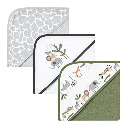 Hudson Baby Unisex Baby Cotton Rich Hooded Towels, Safari Life, One Size
