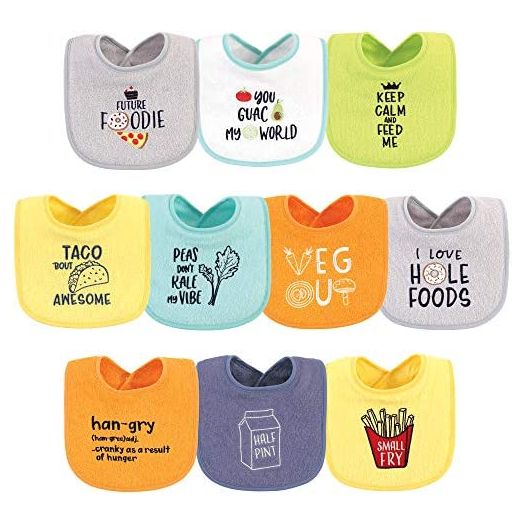 Hudson Baby Unisex Baby Cotton Terry Drooler Bibs With Fiber Filling