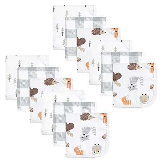 Hudson Baby Unisex Baby Cotton Muslin Washcloths, Woodland, One Size