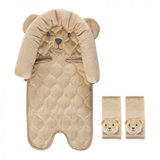 Hudson Baby Infant Unisex Car Seat Insert and Strap Covers, Tan Bear, One Size