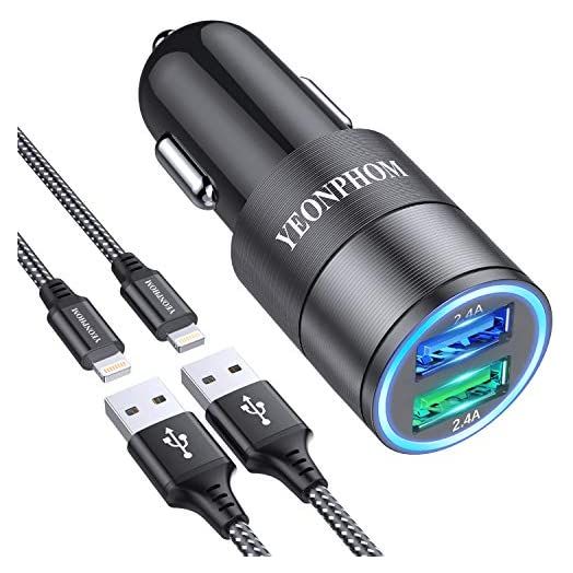 iPhone Car Charger[Apple MFi Certified] Compatible for iPhone 13 12 Pro Max/Mini/11 Pro Max/XS Max/XR/X/8/7/6/6S Plus/5S/5C/SE, 2.4A Dual USB Fast Car Phone Charger Adapter with 2x3ft Lightning Cable