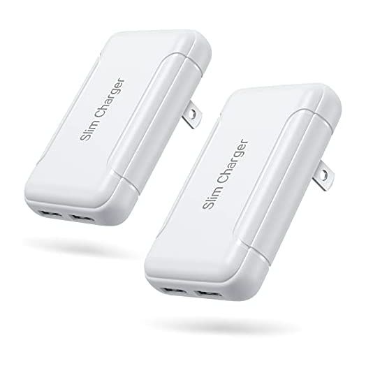 USB Wall Charger, Foldable Charger Adapter, Pofesun 2-Pack Dual Port Foldable Fast Charger Block Power Adapter Compatible for iPhone 11/ Pro/MAX/X/XS/XR/XS Max/8/7/6/Plus,Pad,Samsung Galaxy-White