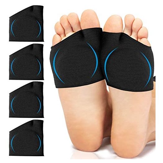 Metatarsal Sleeve with Gel Pads - 4 Pieces - Ball of Foot Cushions with Soft Gel - Fabric Compression - Help Metatarsalgia, Mortons, Neuroma, Calluses Blisters, Diabetic Feet - for Women, Men (Black)