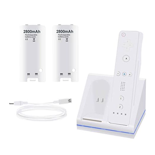 Wii Remote Charger, 2 in 1 Charging Station Charger Dock with 2 Pack 2800mAh Rechargeable Battery Fit for Wii/Wii U Remote Controller