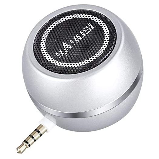 Mini Speaker with 3.5mm Aux Input Jack, 3W Loud Portable Speaker for iPhone iPod iPad Cellphone Tablet Laptop, with USB Rechargeable Battery, Gift Choice for Kids, Silver