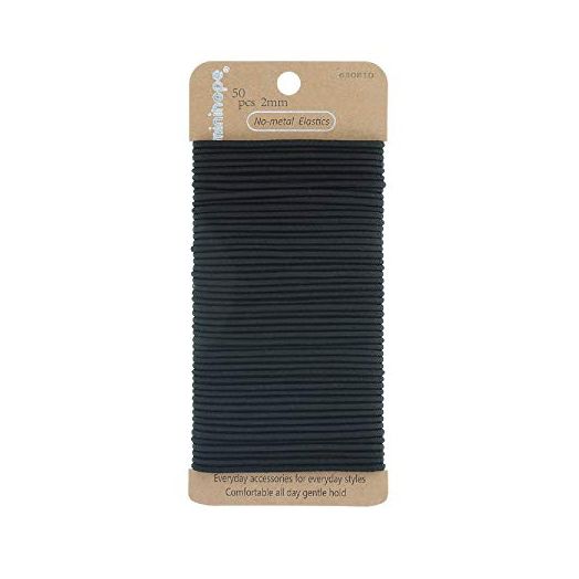 Minihope no-metal girls elastic hair ties, women's black elastics, 2mm Hair elastics 50 Count