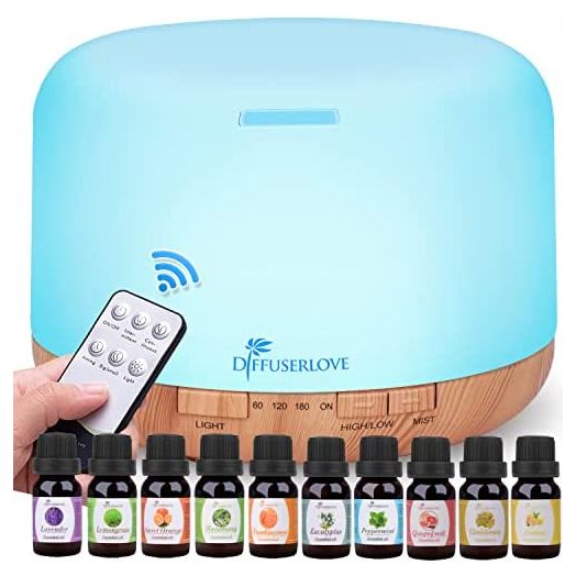 Diffuserlove Diffuser Essential Oil Diffusers 500ML Remote Control Aroma Diffuser Cool Mist Aromatherapy Diffuser with Mute Design, Timer and Auto Shut-Off for Office Living Room