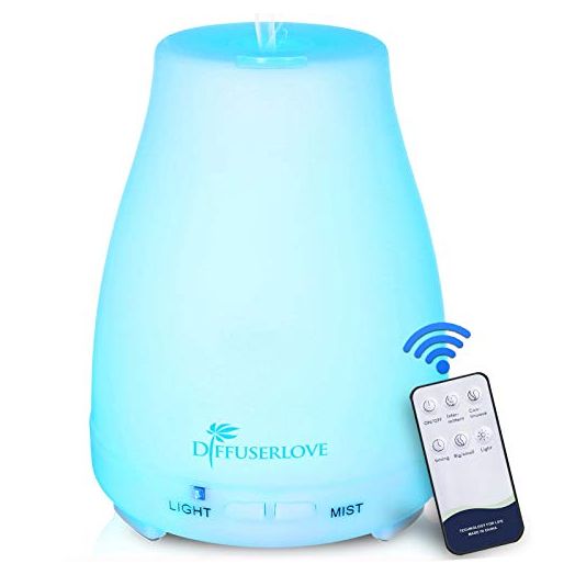Diffuserlove Essential Oil Diffusers 200ML Remote Control Ultrasonic Mist Humidifiers BPA-Free Aromatherapy Diffuser with 7 Color Lights and Waterless Auto Shut-Off for Bedroom Office Kitchen