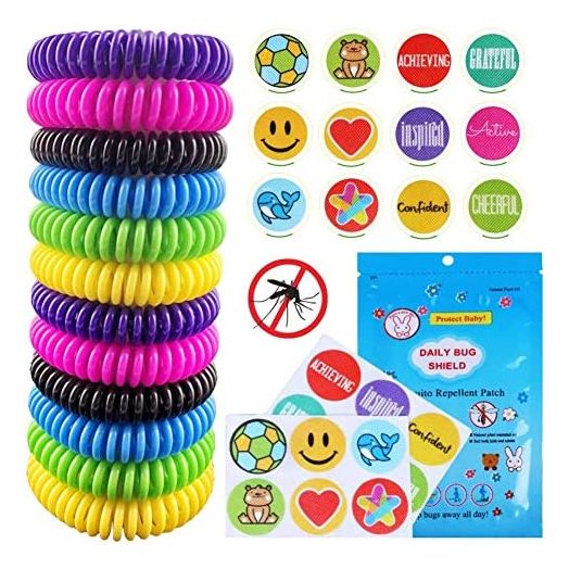 Mosquito Repellent Bracelet 12 Pack Natural Mosquito Repellent Band with 24 Pcs Stickers Safe for Kids and Adults Waterproof Insect Repellent Wristband for Indoor and Outdoor Protection UP to 300Hrs