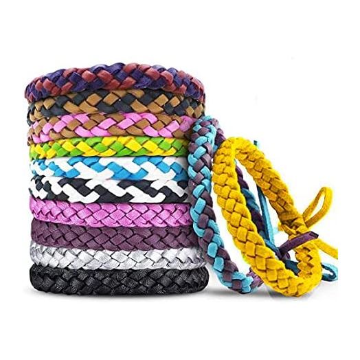 12 Pack Mosquito Repellent Bracelets, Individually Wrapped PU Leather Insect & Bug Repellent Wrist Bands for Kids & Adults Outdoor Camping Fishing Traveling