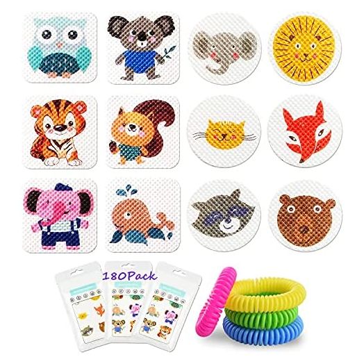 180 Pack Mosquito Stickers for Kids Adult Outdoor Indoor Travel, Natural Plant Based Ingredients Mosquito Patches Stickers with 4 Pack Mosquito Repellent Bracelets