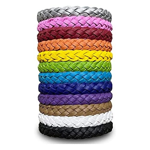 12 Pack Mosquito Repellent Bracelets, Solid Color Individually Wrapped Leather Insect & Bug Repellent Wrist Bands for Kids & Adults Outdoor Camping Fishing Traveling