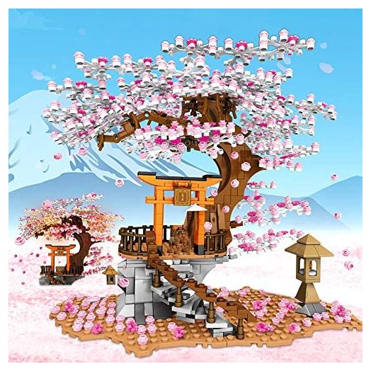 NEWRICE Sakura Tree House Lights Building Kit,City Architecture Inari Shrine Building Blocks Sets,for Adults,or Aged 12+ Boys Girls (1103 Pieces)