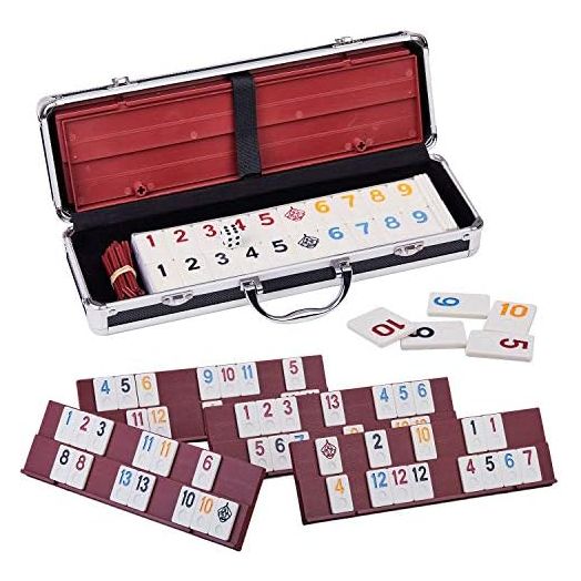 Doublefan Rummy 106 Tiles Large Rummy with 4 Sturdy Racks& Instructions Rummy Tiles with Aluminum Case Suit for 2-4 Players