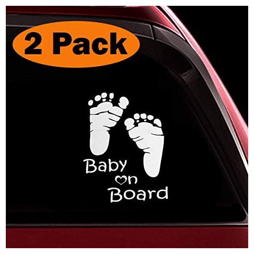 TOTOMO Baby on Board Sticker for Cars Funny Cute Safety Caution Decal Sign for Car Window and Bumper No Need for Magnet or Suction Cup - Footprint (2 Pack)
