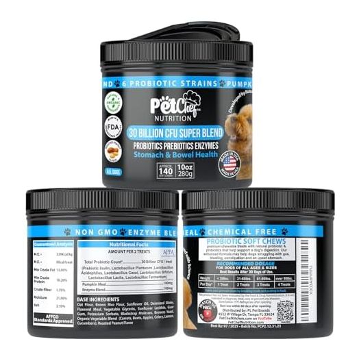Pet Chef Probiotics Prebiotics Chew Treats for Dogs - Digestive Gut & Bowel Health Blend, Ideal for Puppies and Old Dogs with Stomach Issues, Allergy Relief, Small & Large Canine Probiotic Health
