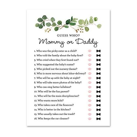 InvitationHouse 24 Greenery Guess Who Mommy or Daddy Game, Mom or Dad Quiz