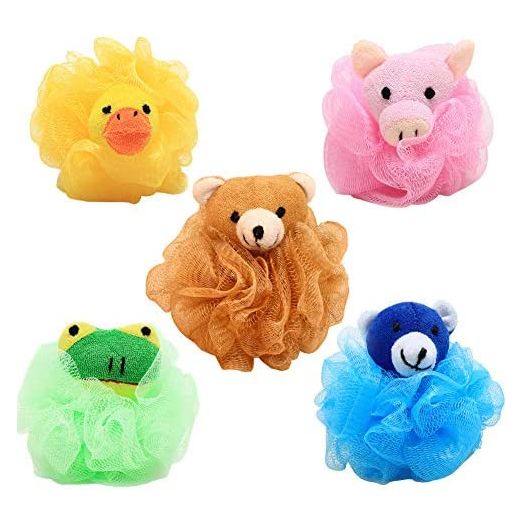UUYYEO 5 Pieces Cute Exfoliating Mesh Pouf Bath Sponge Ball Shower Loofah Loofa Body Scrubber
